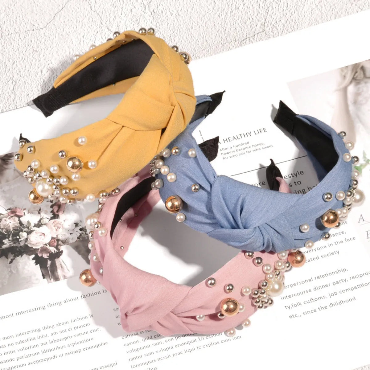 Fashion Solid Color Cloth Inlay Pearl Hair Band 1 Piece