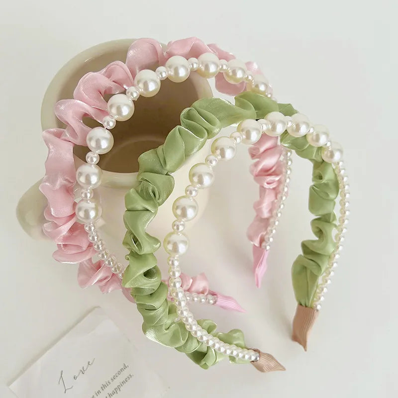 Fashion Solid Color Cloth Pearl Hair Band 1 Piece