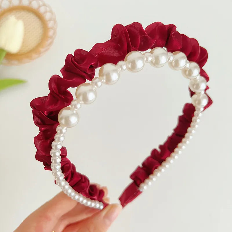 Fashion Solid Color Cloth Pearl Hair Band 1 Piece