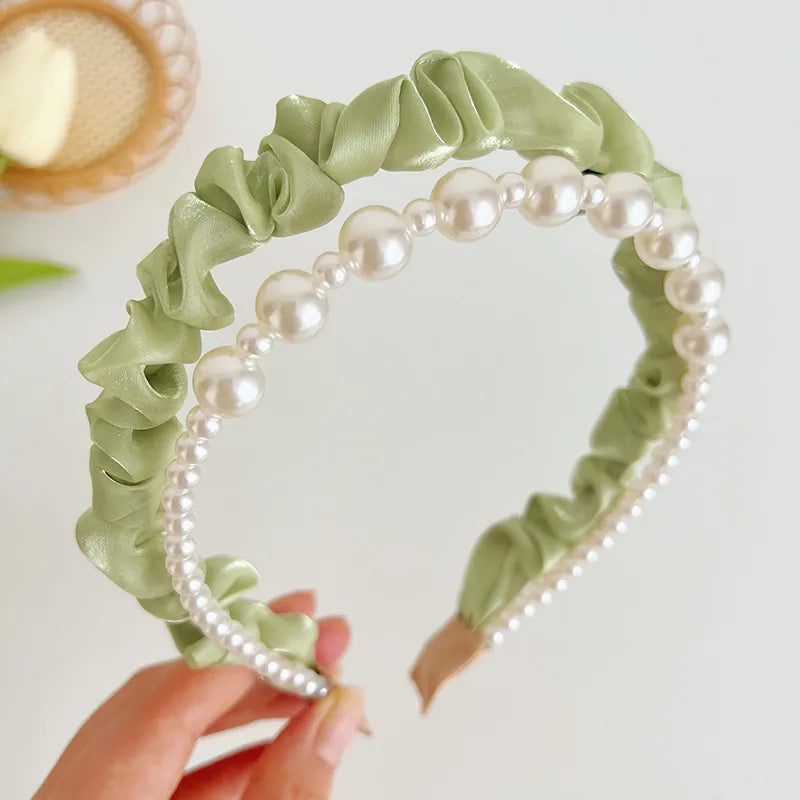 Fashion Solid Color Cloth Pearl Hair Band 1 Piece