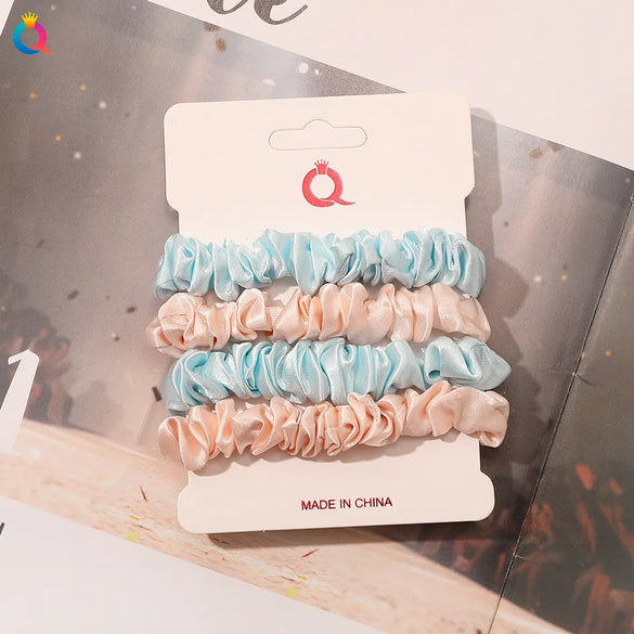 Fashion Solid Color Cloth Pleated Hair Tie 4 Pieces