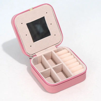 Fashion Solid Color Portable Jewelry Storage Boxes With Mirrors