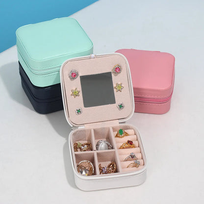 Fashion Solid Color Portable Jewelry Storage Boxes With Mirrors