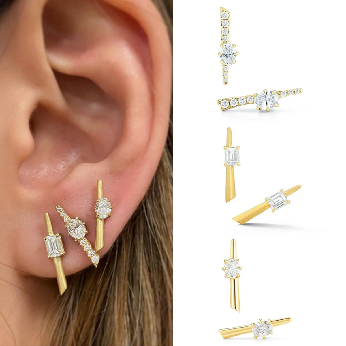 Fashion Solid Color Copper Gold Plated Inlay Zircon Ear Studs 1 Pair