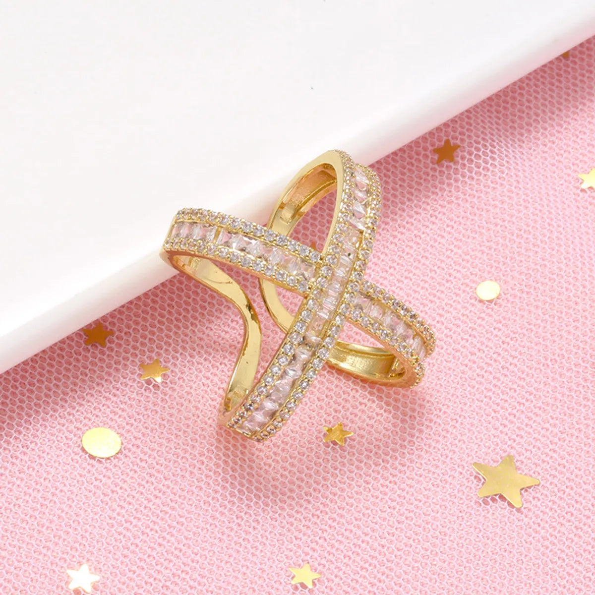 Fashion Solid Color Copper Open Ring Plating Inlay Zircon Copper Rings