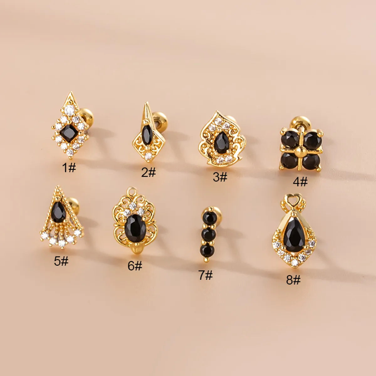 Fashion Solid Color Copper Plating Inlay Zircon Ear Studs 1 Piece