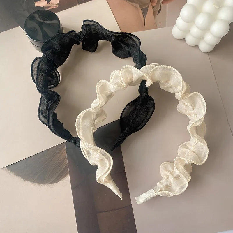 Fashion Solid Color Gauze Pleated Hair Band 1 Piece