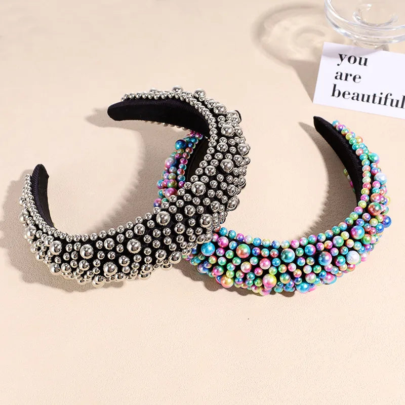 Fashion Solid Color Imitation Pearl Inlay Pearl Hair Band 1 Piece