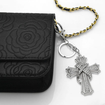 Fashion Solid Color Pendant Cross Inlaid Rhinestone Alloy Key Chain