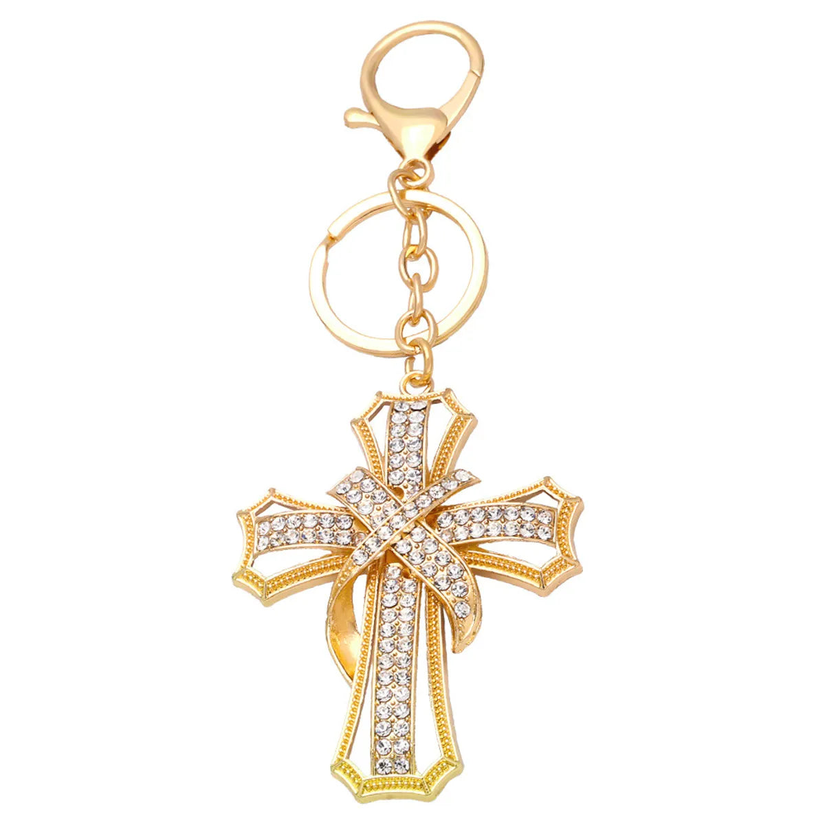 Fashion Solid Color Pendant Cross Inlaid Rhinestone Alloy Key Chain