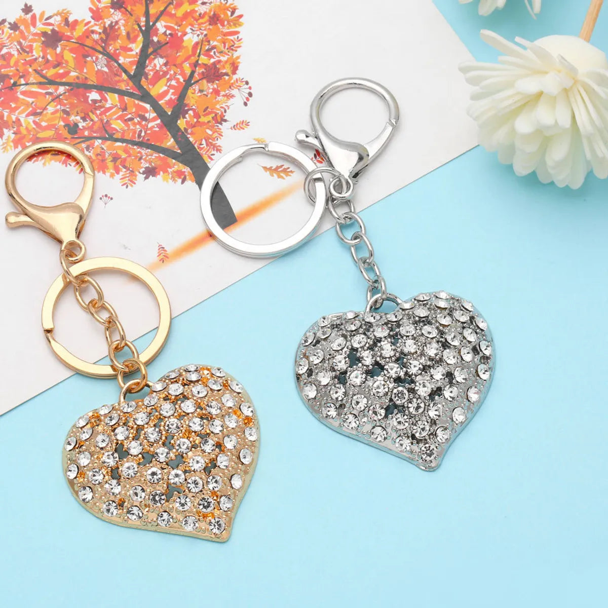 Fashion Heart Shape Alloy Diamond Rhinestones Women'S Keychain