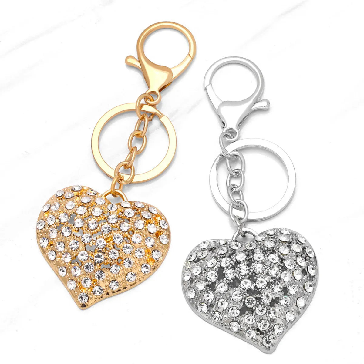 Fashion Heart Shape Alloy Diamond Rhinestones Women'S Keychain