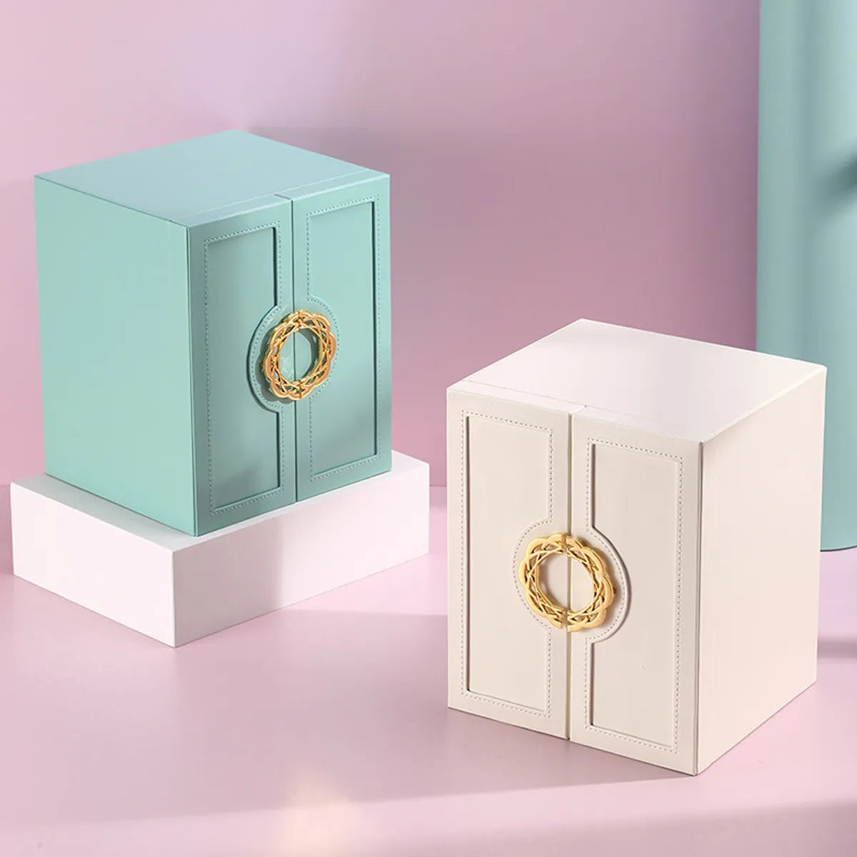 Fashion Solid Color Pu Alloy Jewelry Boxes 1 Piece