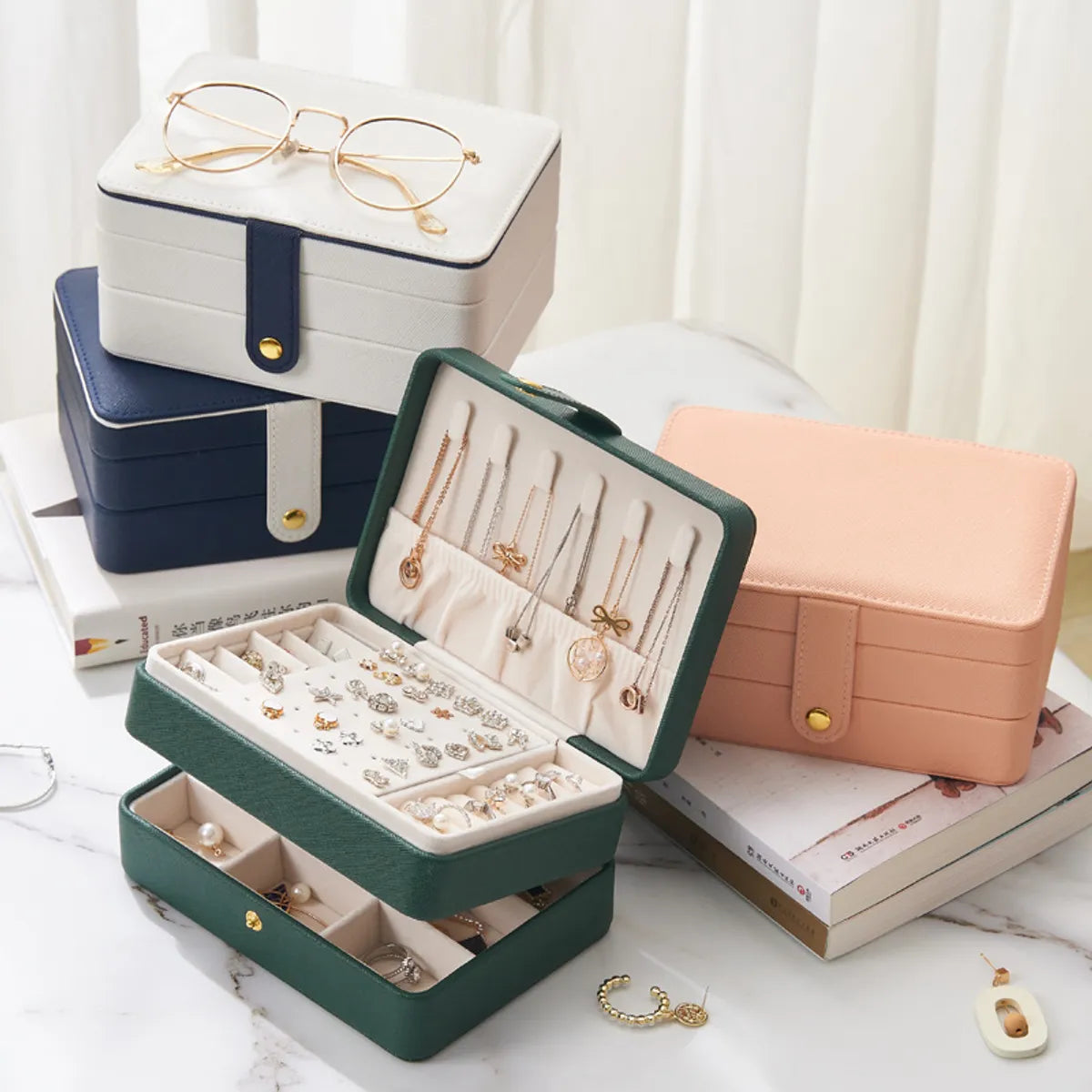 Fashion Solid Color Pu Leather Jewelry Boxes