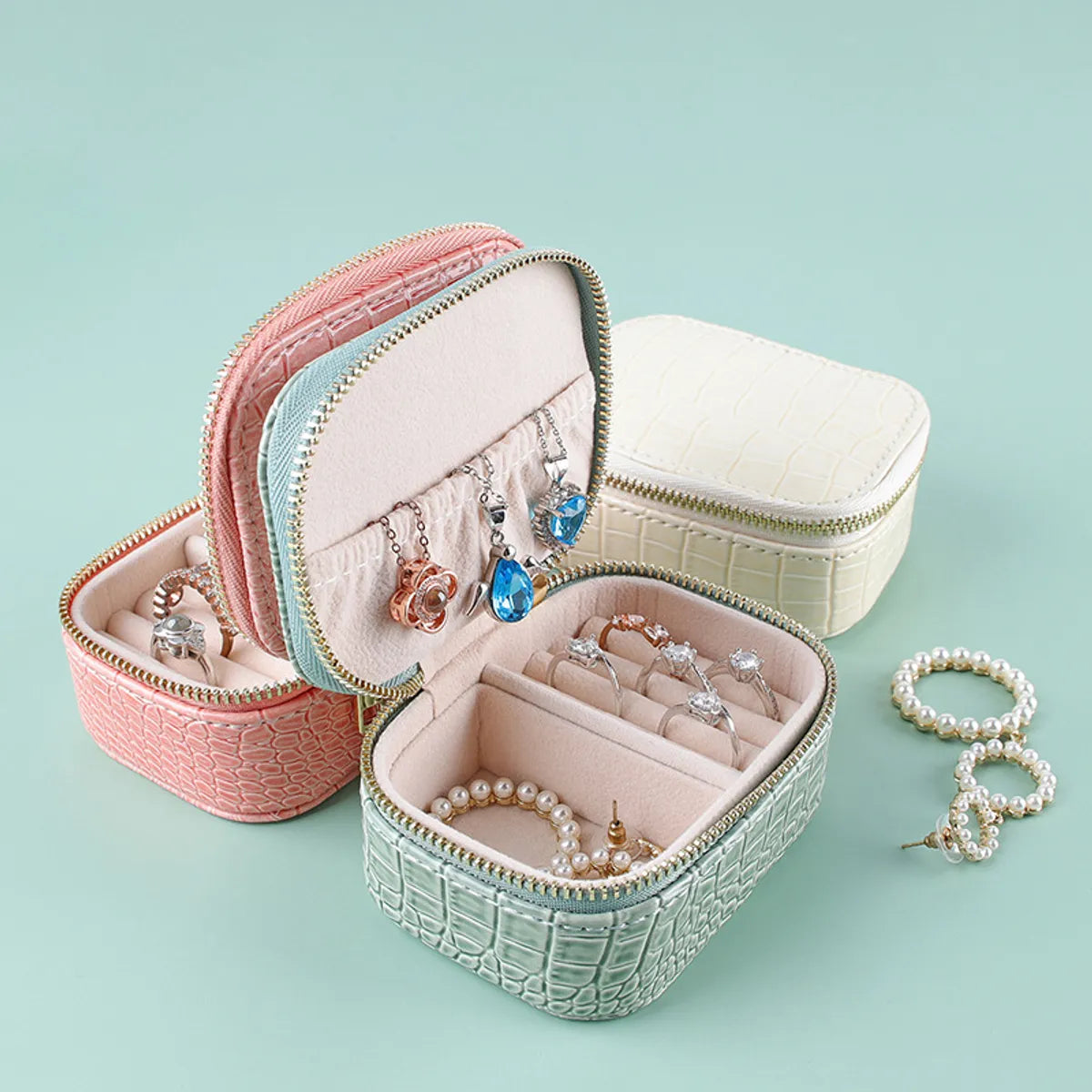 Fashion Solid Color Pu Leather Jewelry Boxes