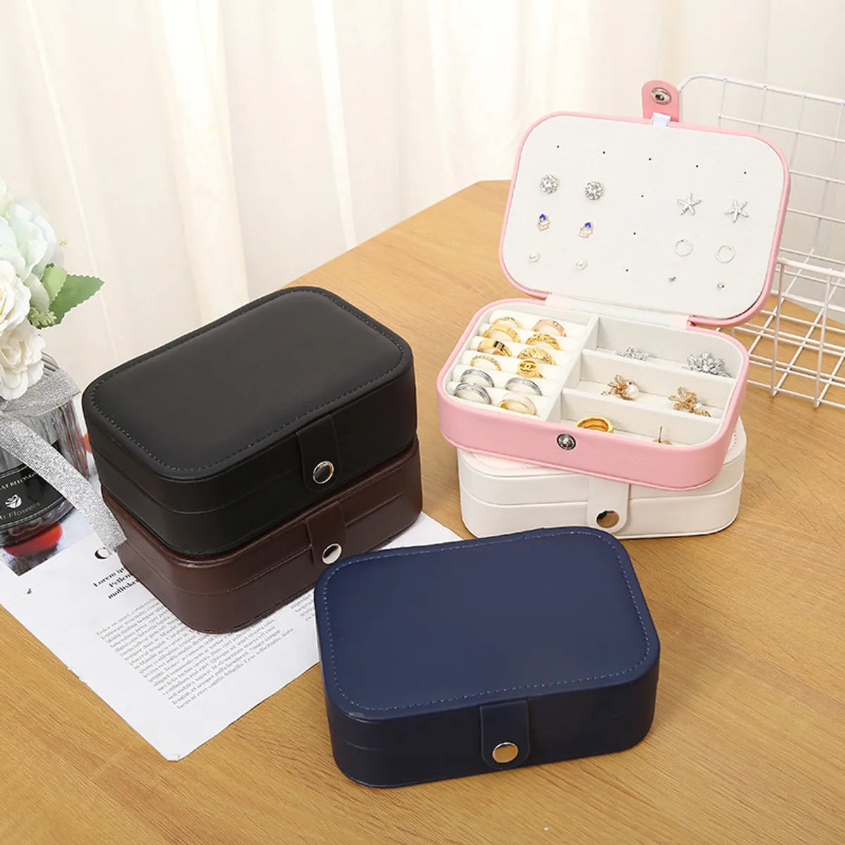 Fashion Solid Color Pu Leather Jewelry Boxes