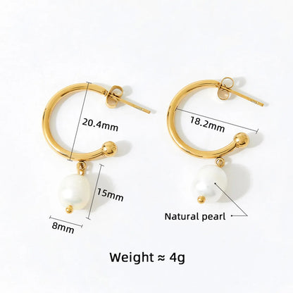 1 Pair Fashion Solid Color Stainless Steel Freshwater Pearl 14k Gold Plated Drop Earrings