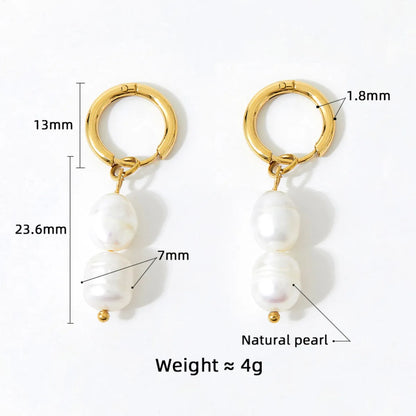 1 Pair Fashion Solid Color Stainless Steel Freshwater Pearl 14k Gold Plated Drop Earrings