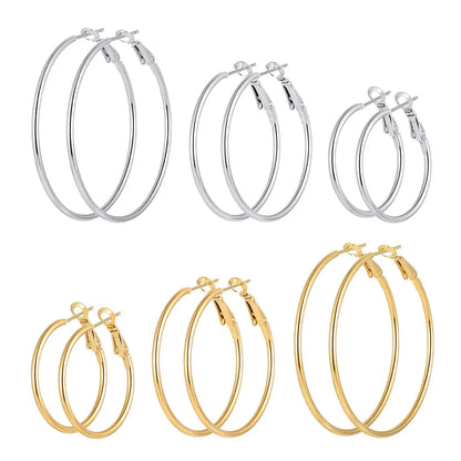 1 Pair Fashion Solid Color Stainless Steel Hoop Earrings