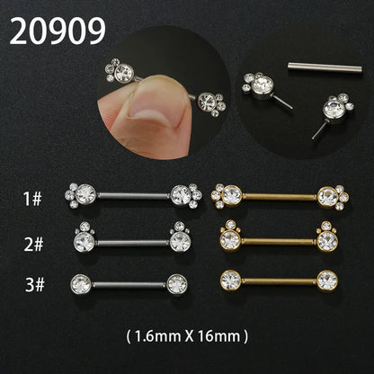 Fashion Solid Color Stainless Steel Inlay Artificial Diamond Adhesive Nail 1 Piece