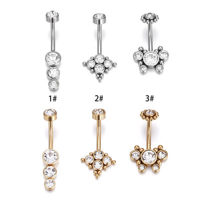 Fashion Solid Color Stainless Steel Inlay Zircon Belly Ring 1 Piece