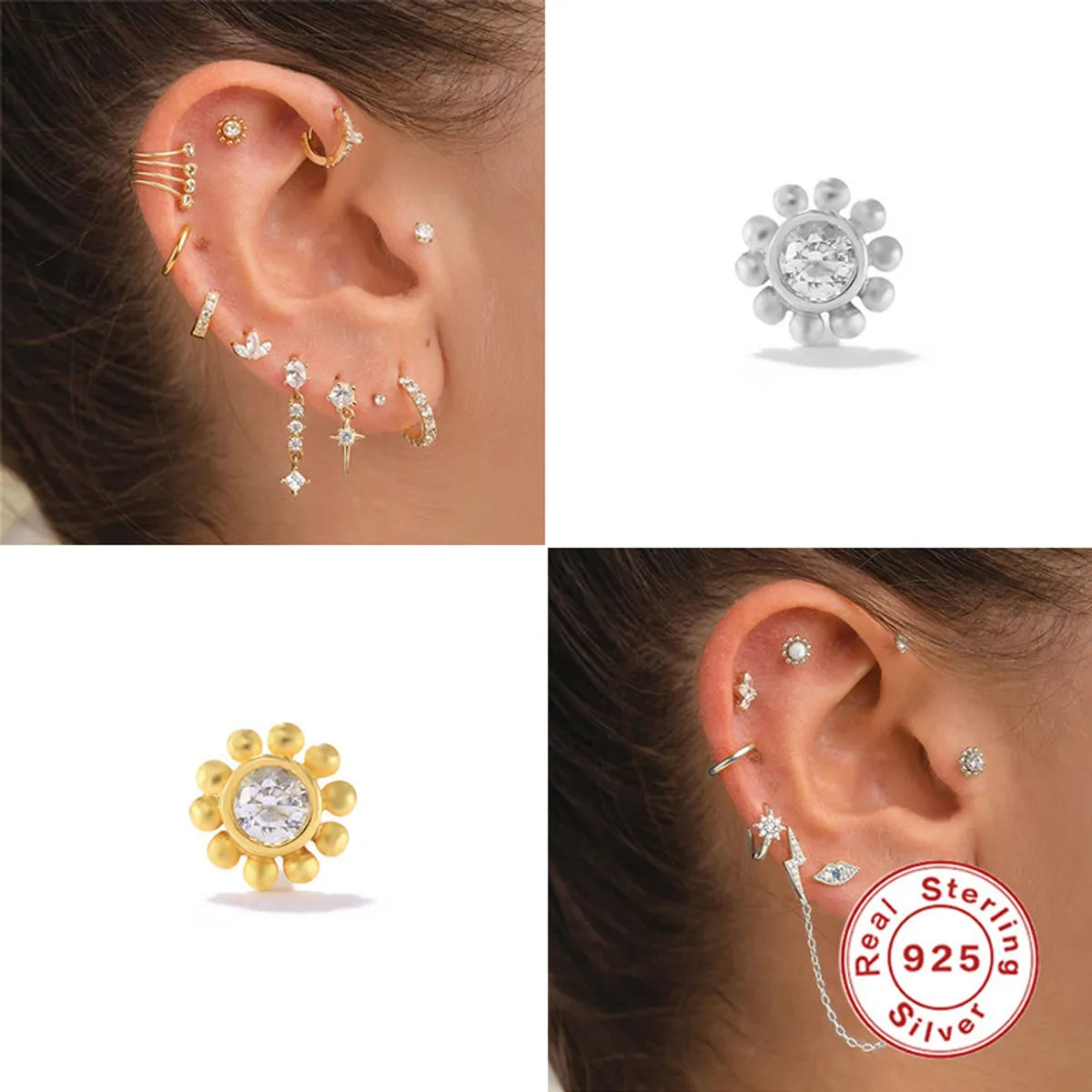 Fashion Solid Color Sterling Silver Plating Inlay Zircon Ear Studs 1 Piece