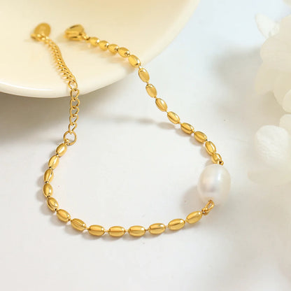 Fashion Solid Color Titanium Steel Pearl Bracelets 1 Piece