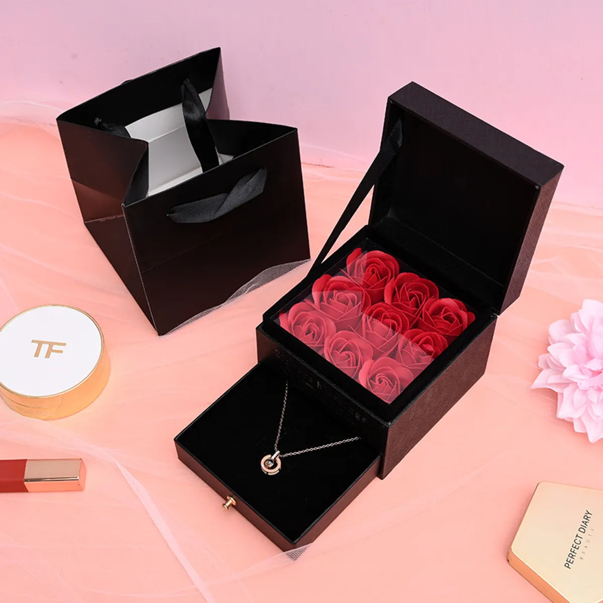 Romantic Solid Color Wood Valentine'S Day Jewelry Boxes