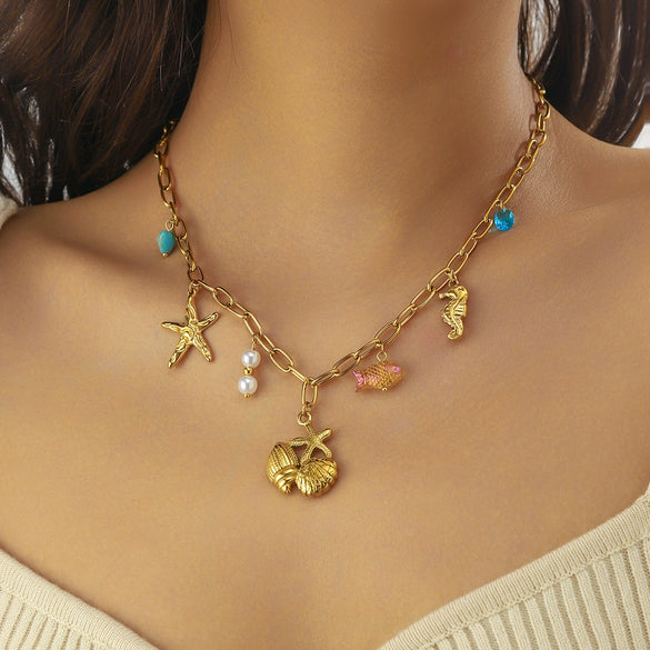 Fashion Spiral Oval Heart Shaped Pendant Sweater Chain With Crystal Butterfly Flower Stainless Steel Electroplating For Women