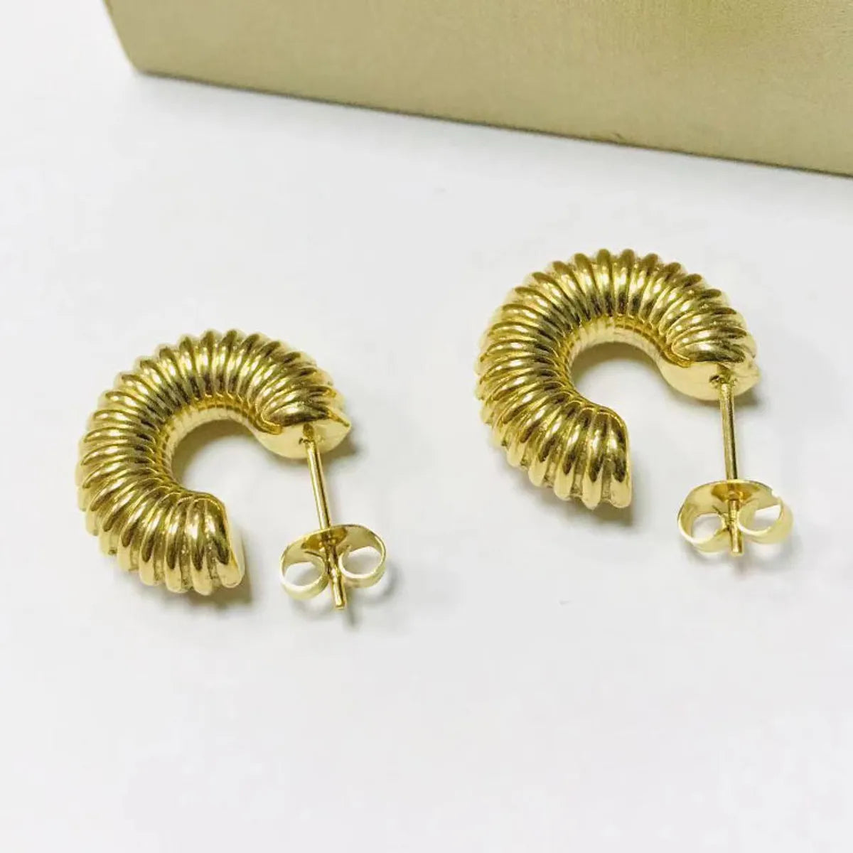 Fashion Spiral Stripe Stainless Steel Gold Plated Earrings 1 Pair