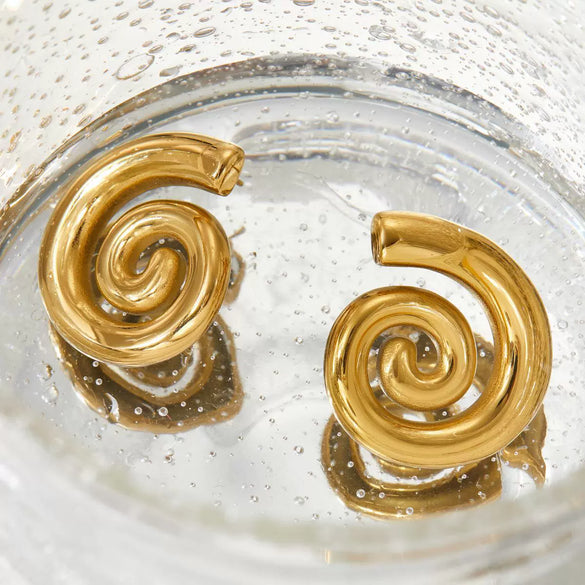 Fashion Spiral Texture Stainless Steel Earrings With Geometric Design And Electroplating Treatment For Women