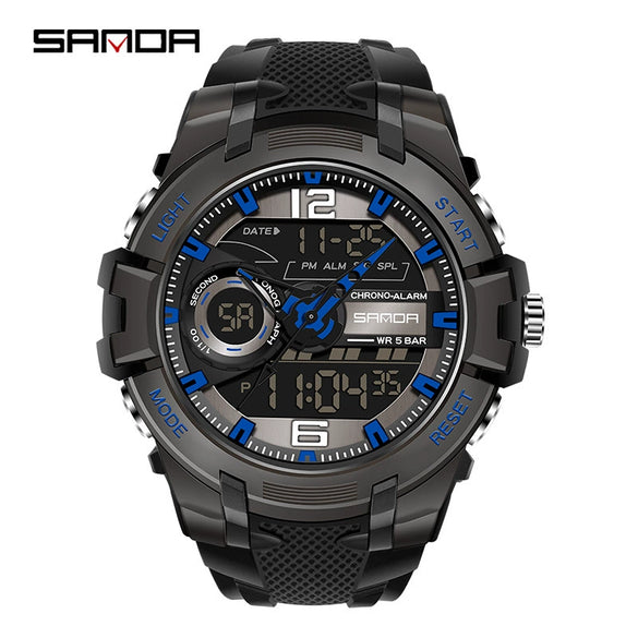 Fashion Sports Luminous Chronograph Electronic Watch Resin Strap Stainless Steel Clasp Plastic Mirror Round Dial