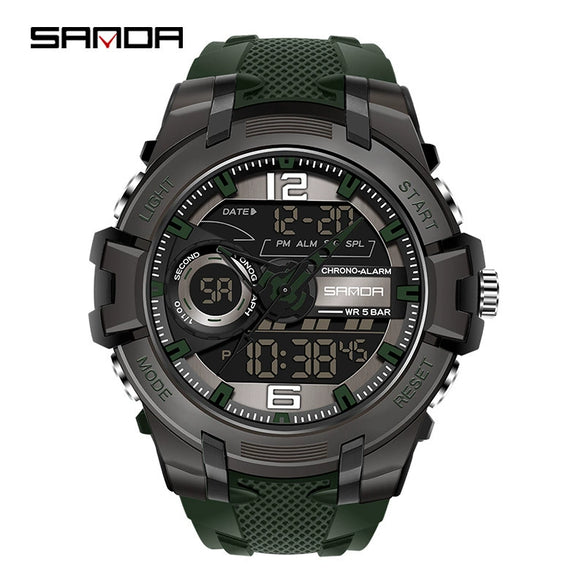 Fashion Sports Luminous Chronograph Electronic Watch Resin Strap Stainless Steel Clasp Plastic Mirror Round Dial