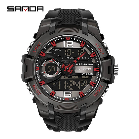 Fashion Sports Luminous Chronograph Electronic Watch Resin Strap Stainless Steel Clasp Plastic Mirror Round Dial