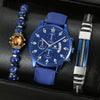 Fashion Sports Personality Explosions Men's Quartz Watch And Beaded Bracelet 2Piece Set Alloy Case Imitation Leather Strap Stainless Steel Clasp Round Dial