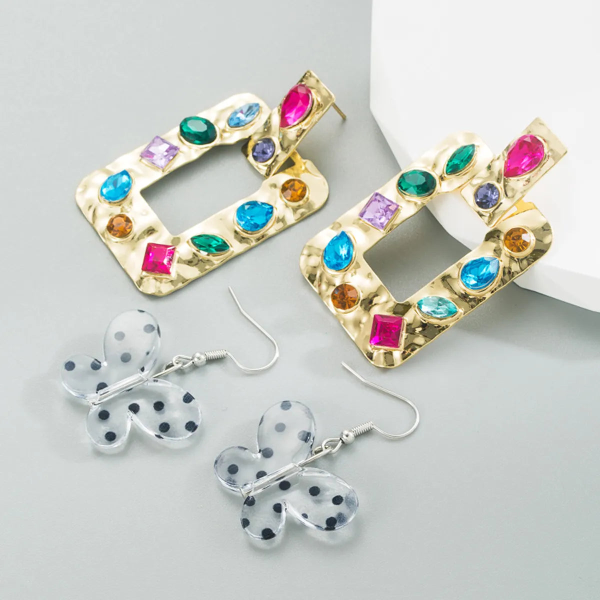 Fashion Square Butterfly Alloy Transparent Inlay Rhinestone Earrings