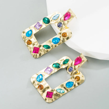 Fashion Square Butterfly Alloy Transparent Inlay Rhinestone Earrings