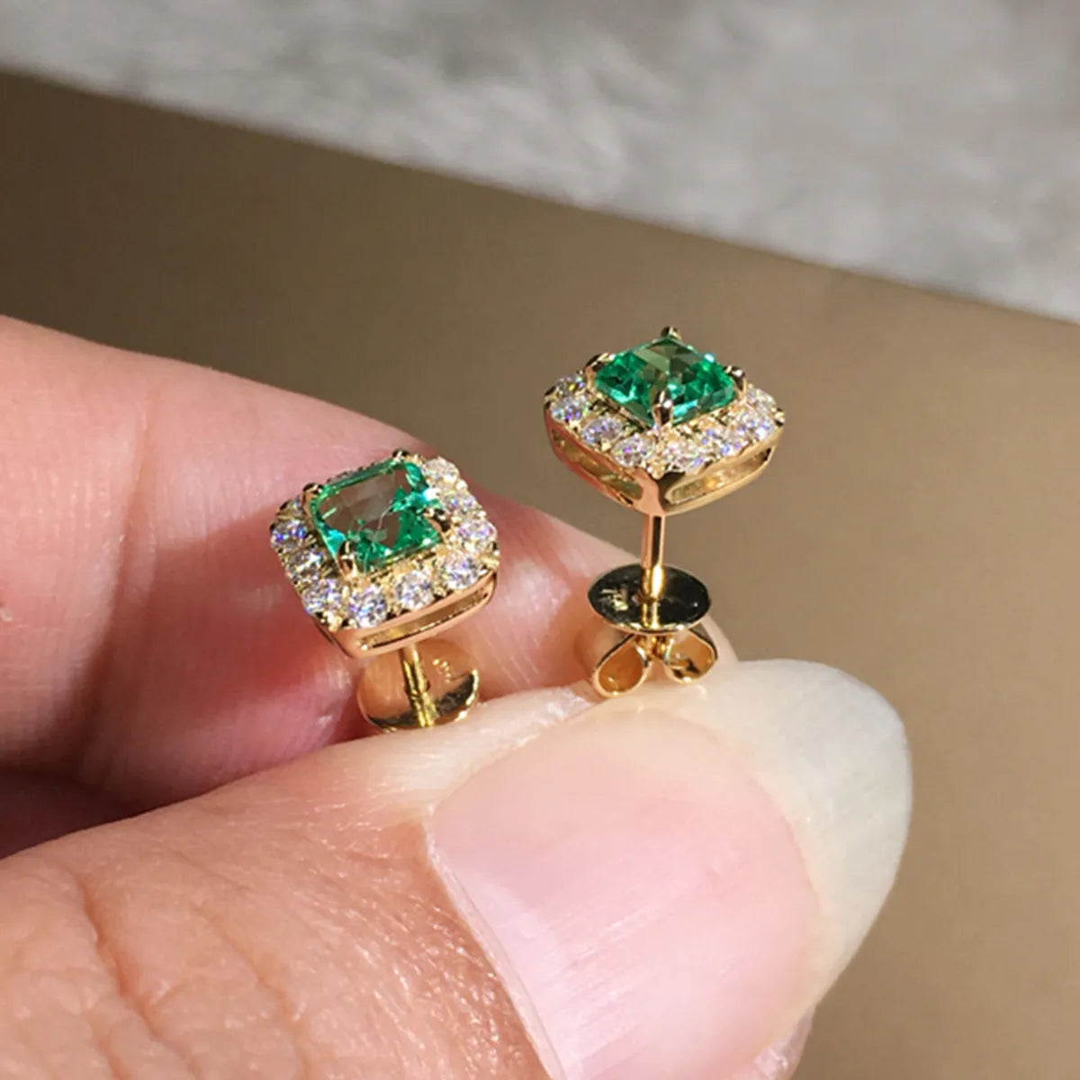 Fashion Square Copper Ear Studs Inlay Zircon Copper Earrings