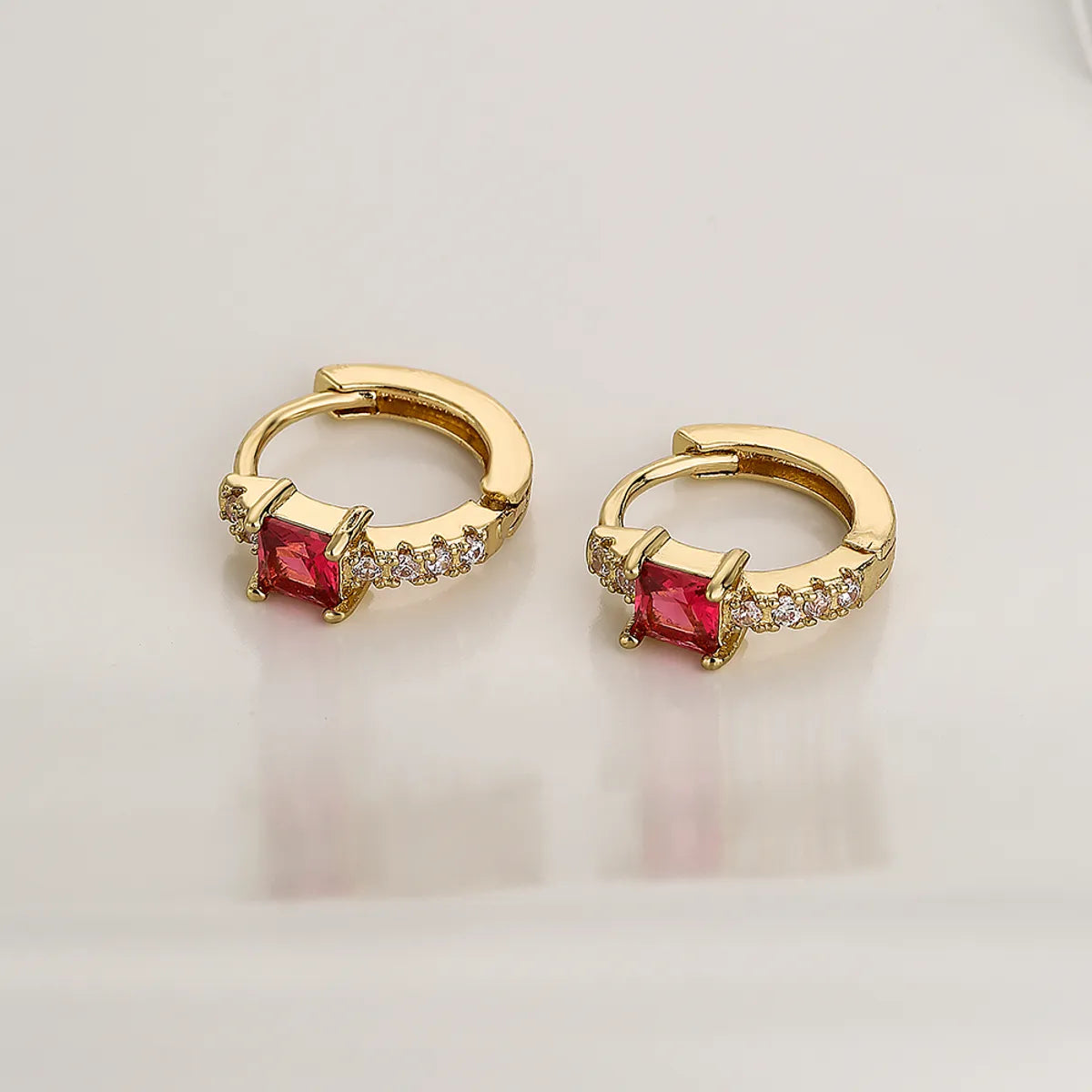 Fashion Square Copper Gold Plated Zircon Hoop Earrings 1 Pair