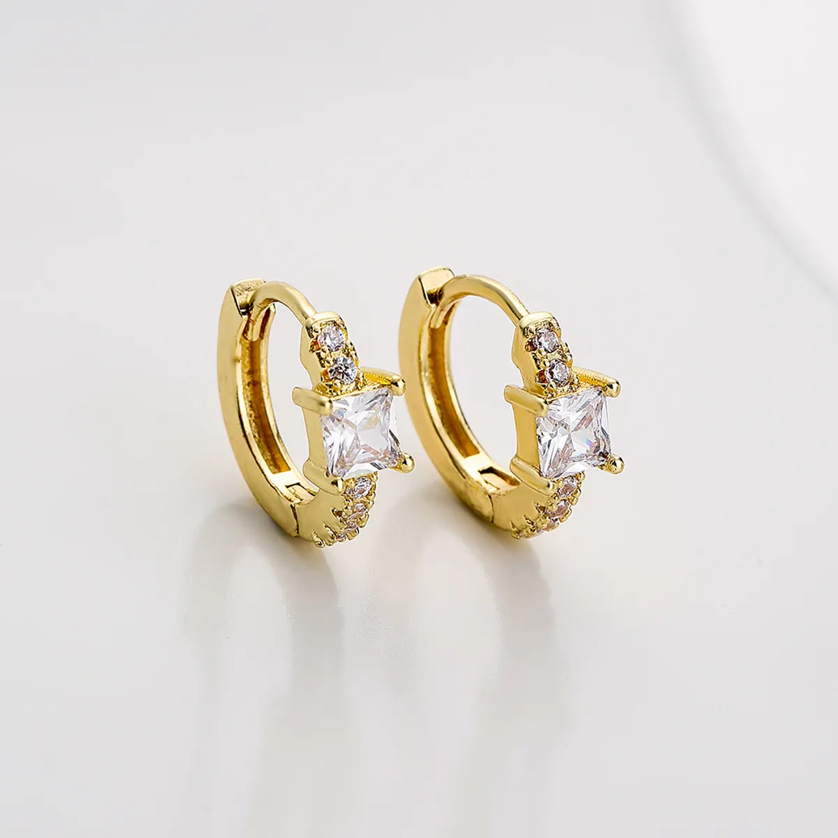 Fashion Square Copper Gold Plated Zircon Hoop Earrings 1 Pair