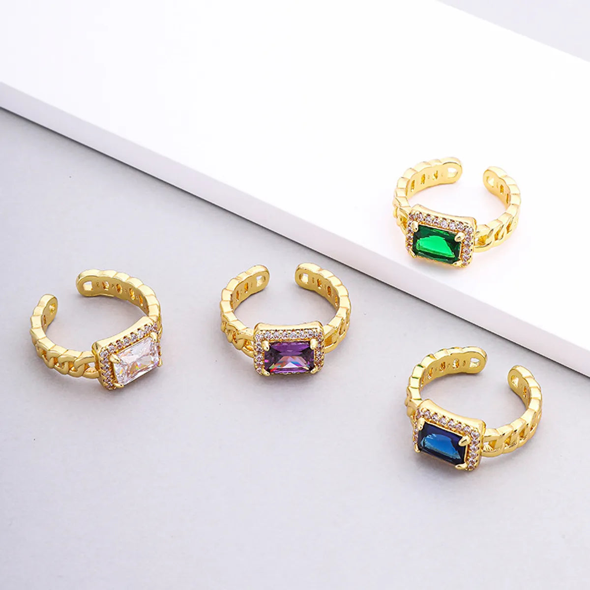 Fashion Square Copper Inlaid Zircon Rings