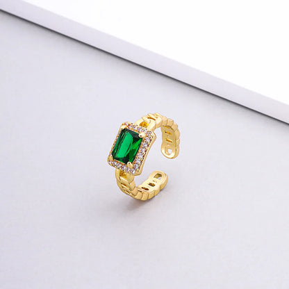 Fashion Square Copper Inlaid Zircon Rings