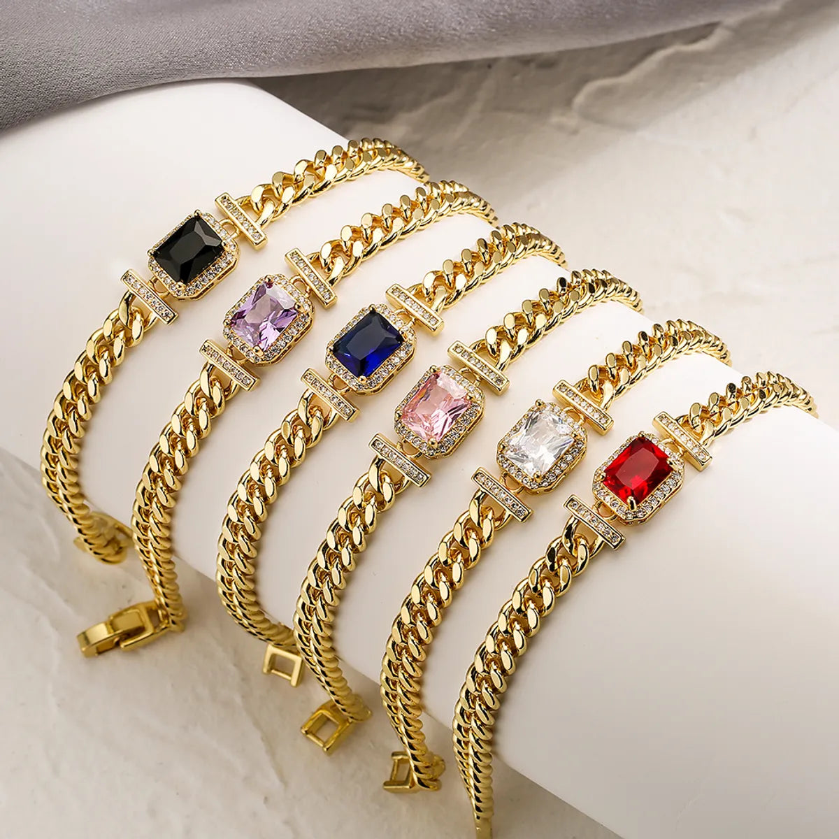 Fashion Square Copper Inlay Zircon Bracelets