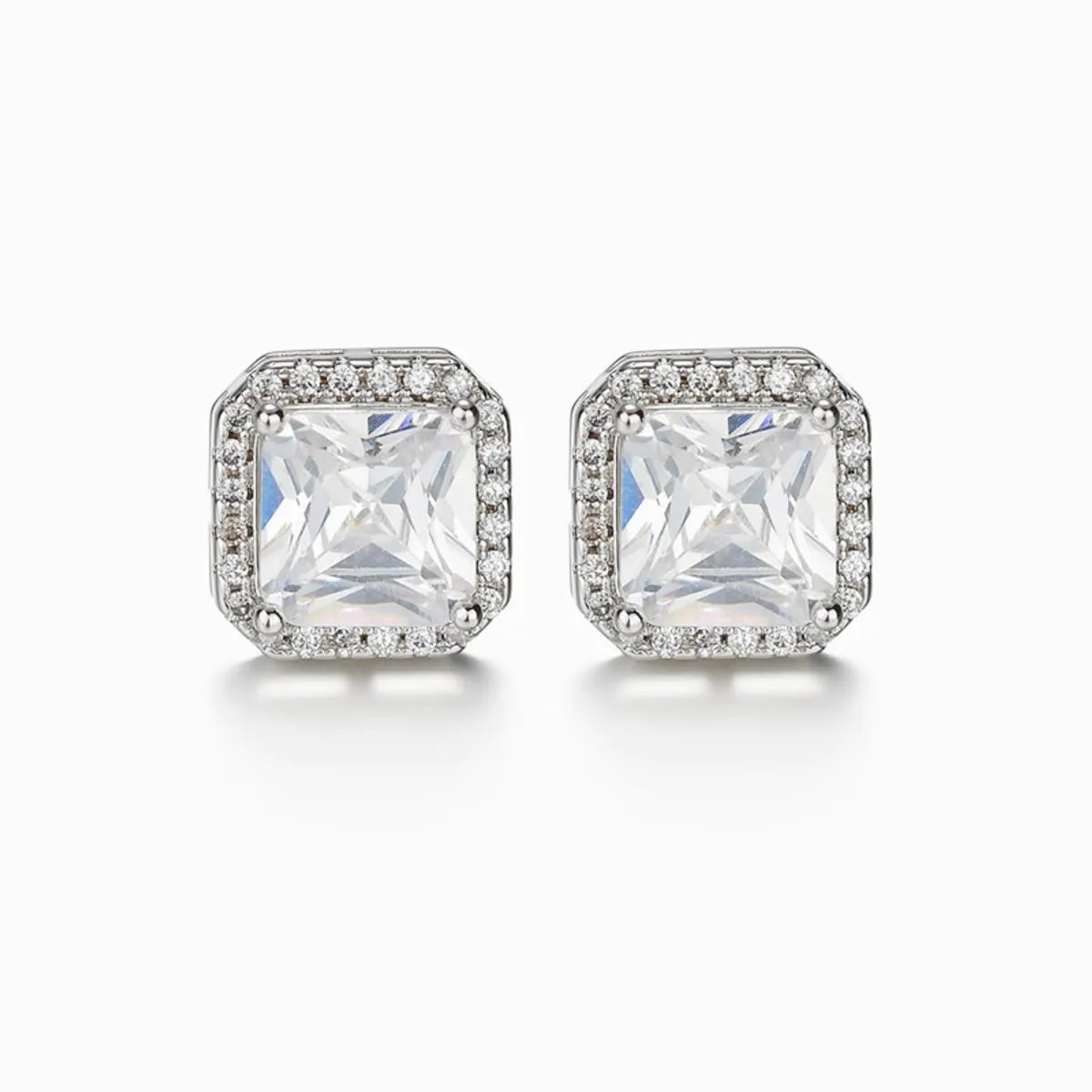 Fashion Square Copper Inlay Zircon Ear Studs 1 Pair