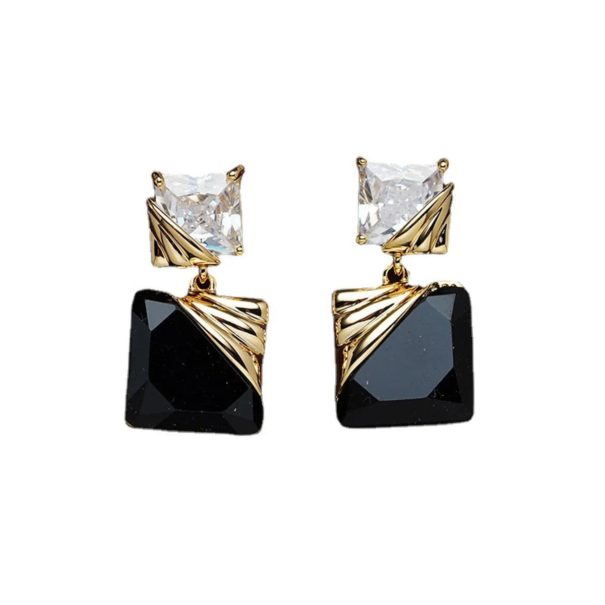 Fashion Square Copper Plating Inlay Zircon Drop Earrings 1 Pair