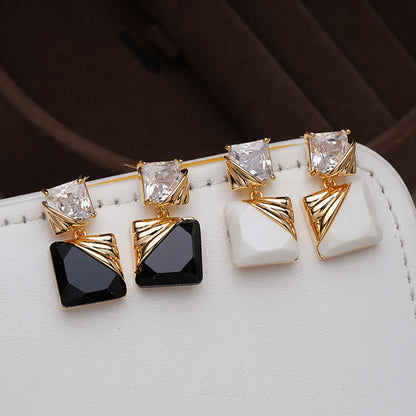 Fashion Square Copper Plating Inlay Zircon Drop Earrings 1 Pair