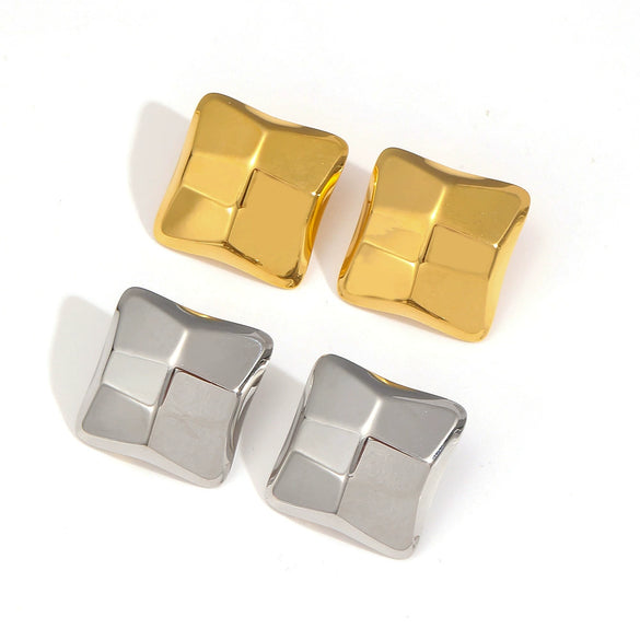 Fashion Square Design Stainless Steel Earrings With Geometric Pattern And Electroplating Treatment