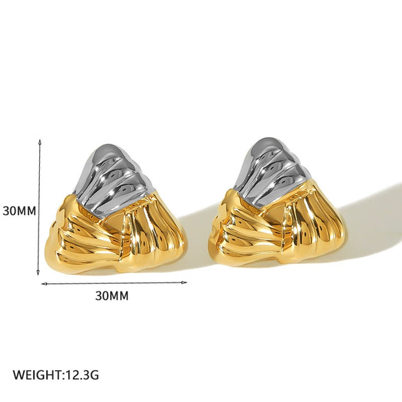 Fashion Square Design Stainless Steel Earrings With Geometric Pattern And Electroplating Treatment