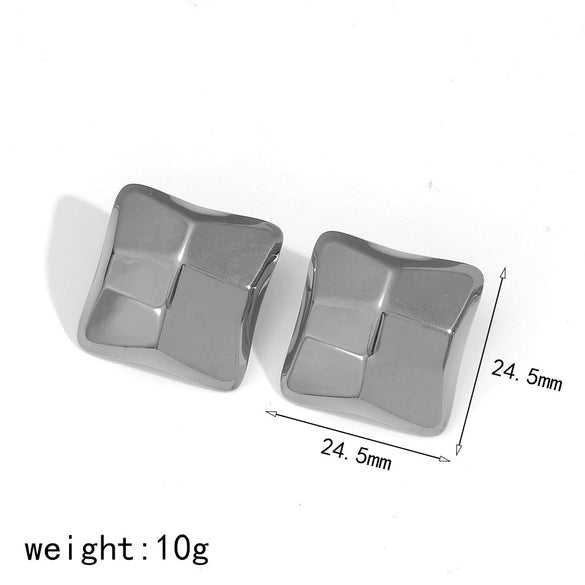 Fashion Square Design Stainless Steel Earrings With Geometric Pattern And Electroplating Treatment