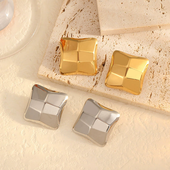 Fashion Square Design Stainless Steel Earrings With Geometric Pattern And Electroplating Treatment